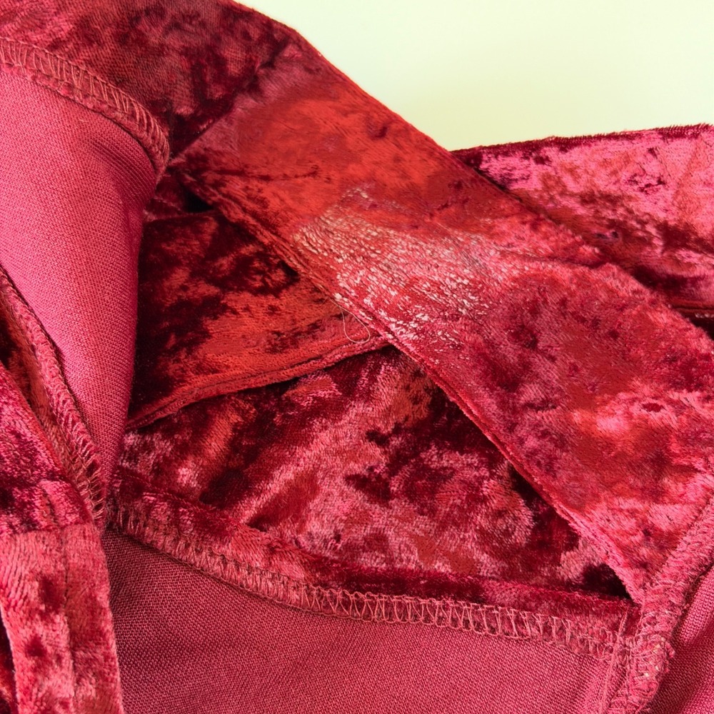 Burgundy Crushed Velvet X-Back Dress Grunge Goth Vintage 90s Medium - Picture 9 of 9